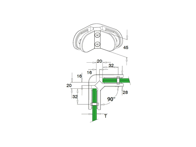 Glass Clamps Double Side 90° Structure